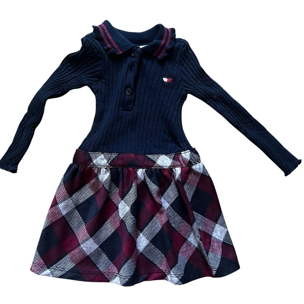 Tommy Hilfiger‎ Toddler Fall/Winter Plaid Sweater Dress Navy Blue Red Size 2T